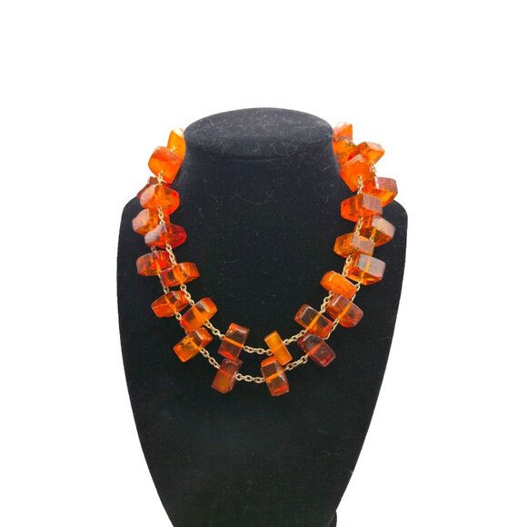 Vintage 35" Hand-Cut Natural Amber Necklace 1930s Slab Beads Statement Piece - Picture 3 of 11